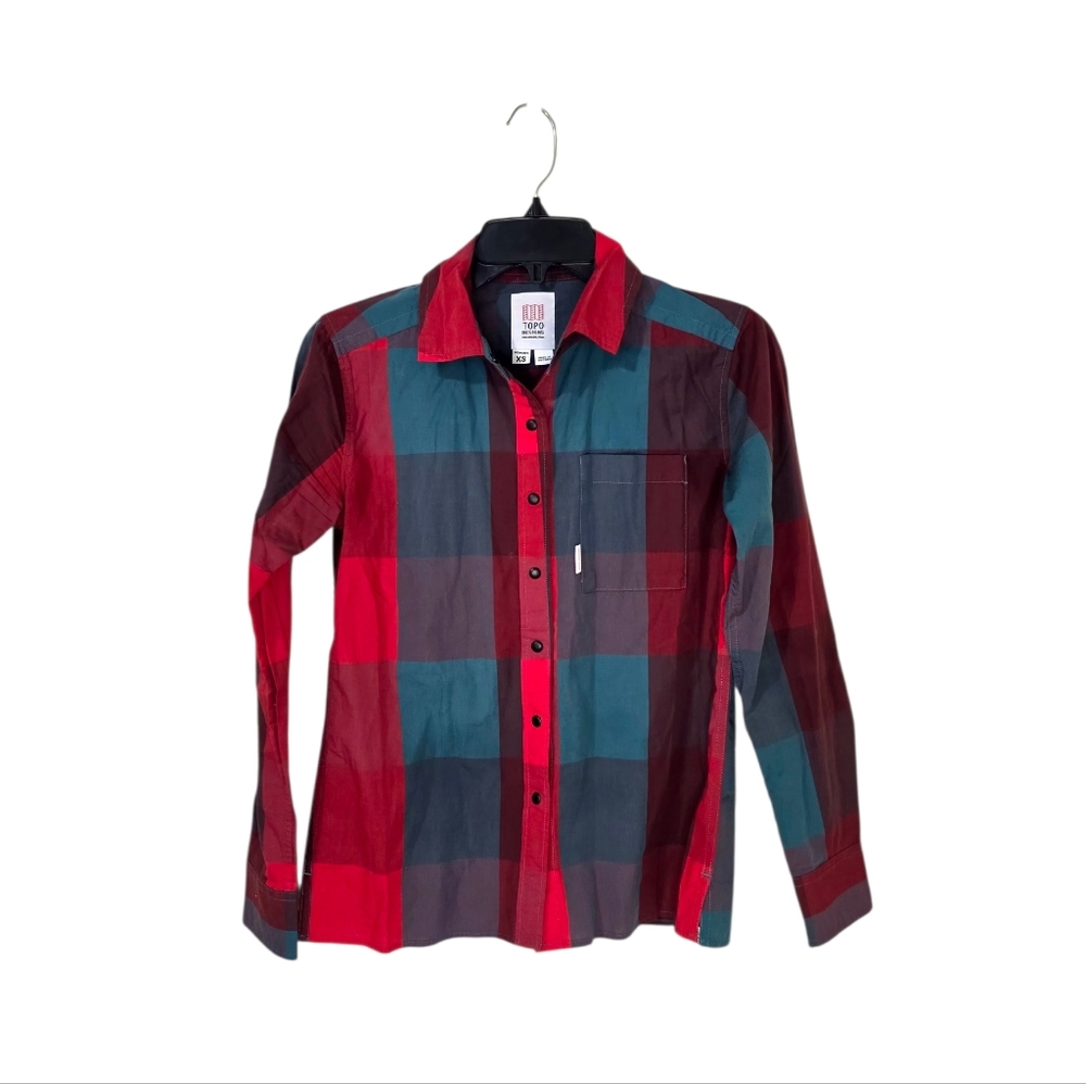 Topo Designs Park Snap Up Plaid Shirt Long Sleeve Women’s XS‎ Red Teal Green